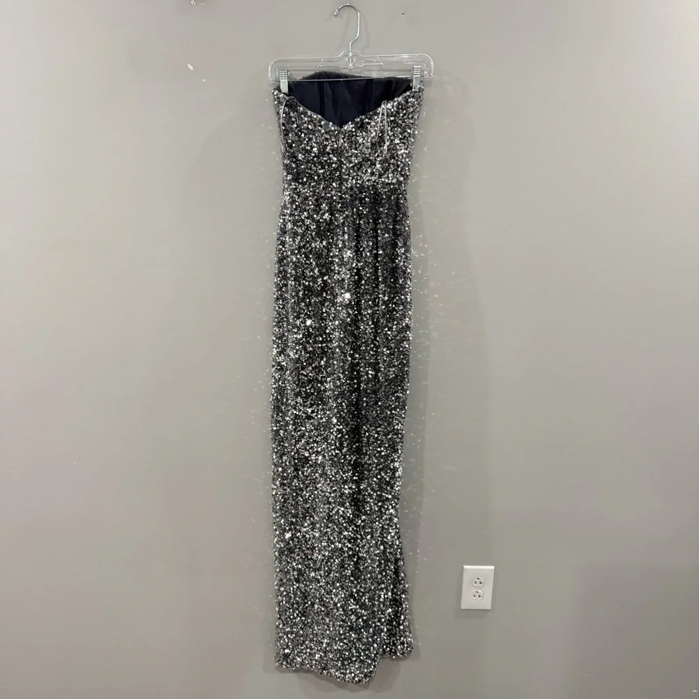 Helsi Dress Lola Strapless Column Maxi in Silver Sequins